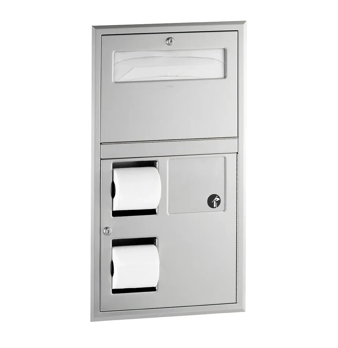 Recessed Toilet Tissue / Seat Cover Dispenser / Waste Disposal, Right Side While Seated