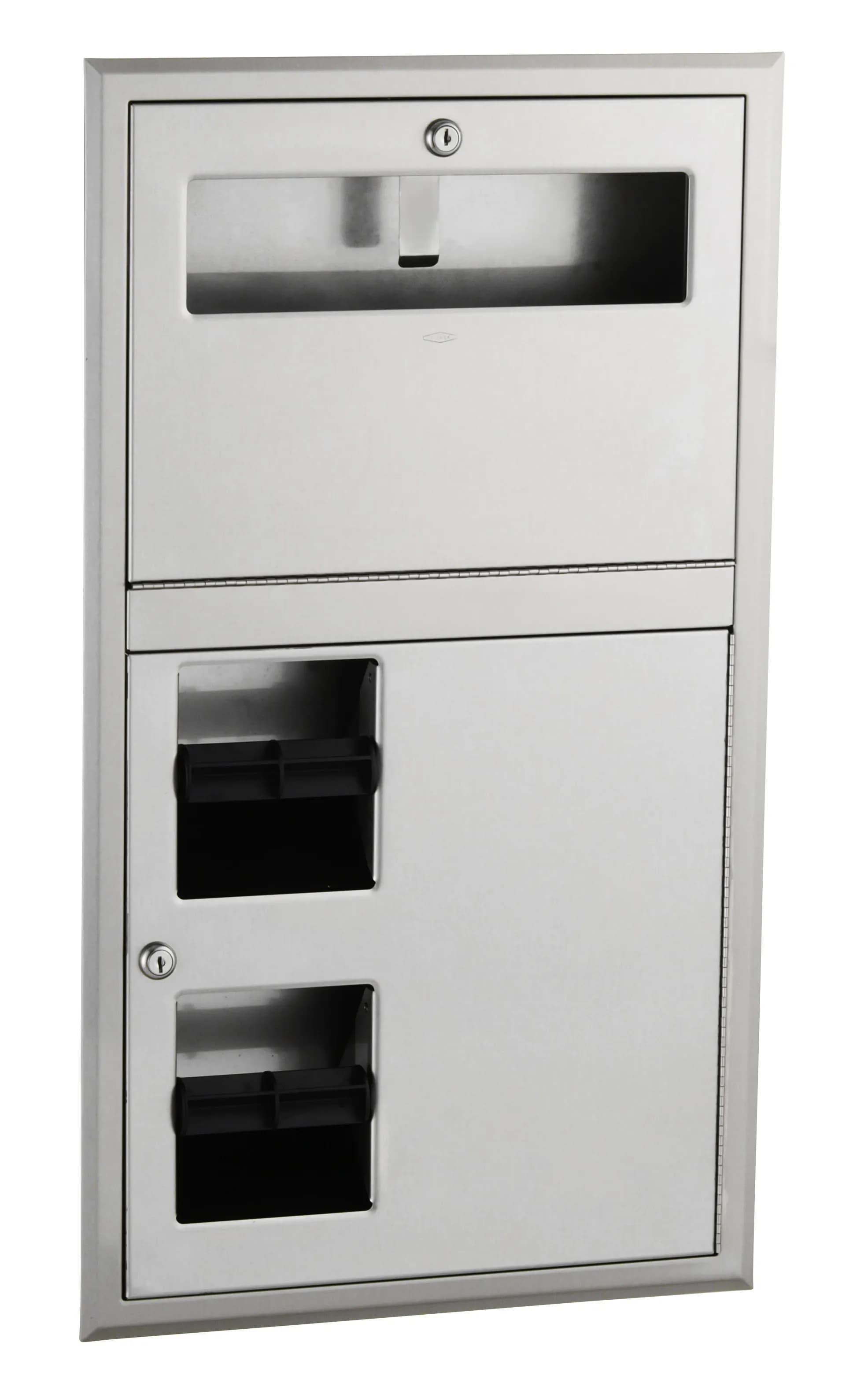 Partition-Mounted Toilet Tissue / Seat Cover Dispenser, Left Side While Seated — B-34715