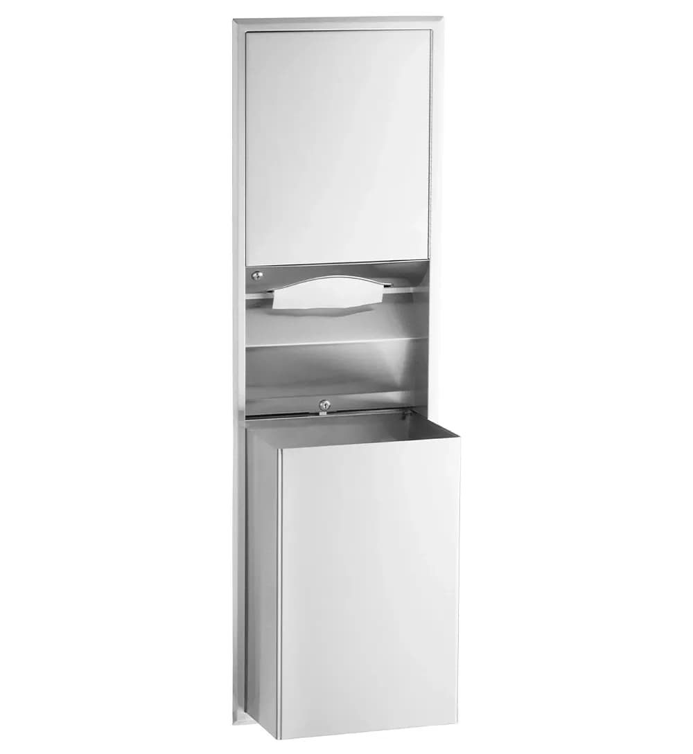 Recessed Convertible Paper Towel Dispenser / Waste Receptacle, Satin Finish, 18-Gallon
