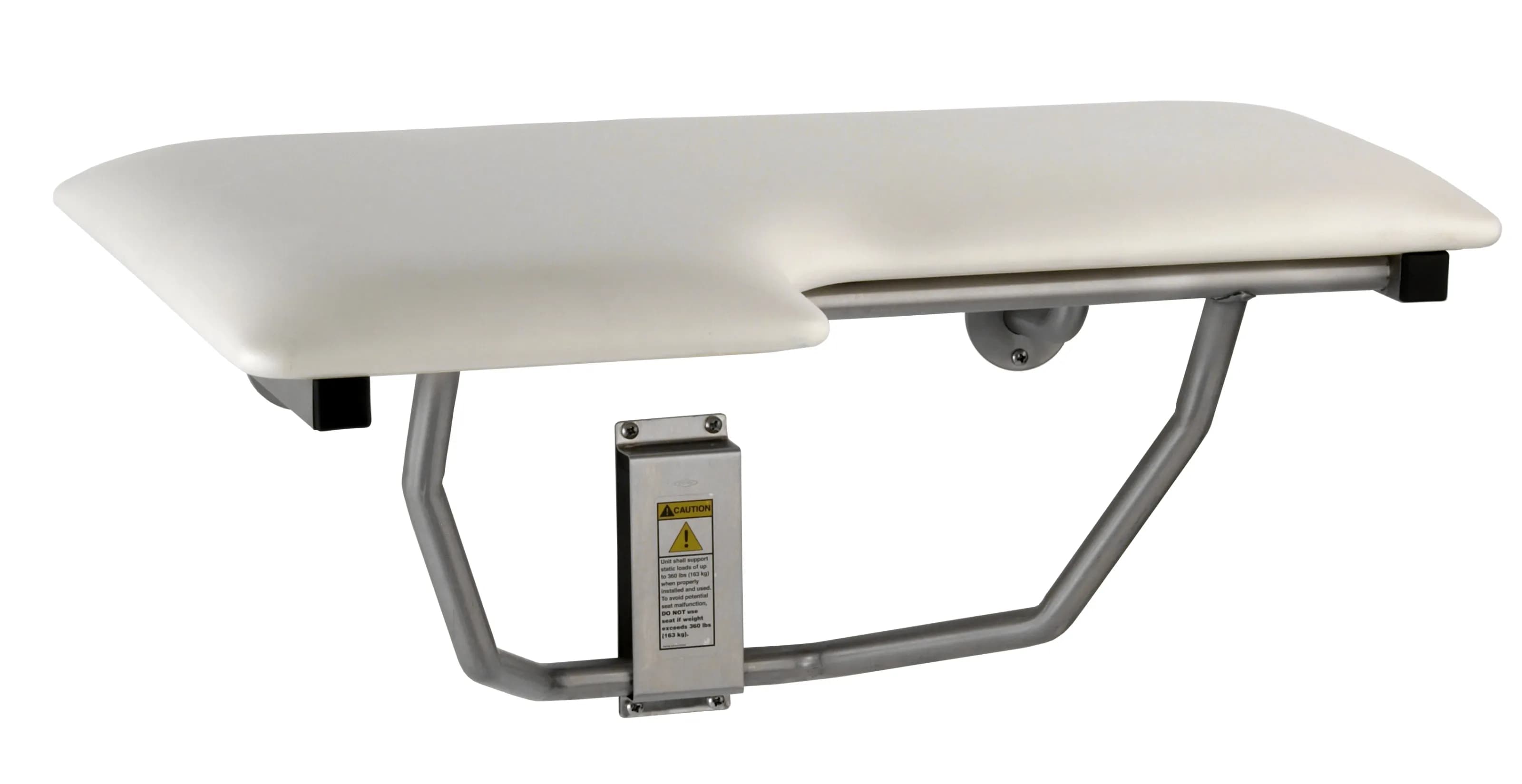 Folding Shower Seat, Right Hand, White Foam Pad and Satin Finish