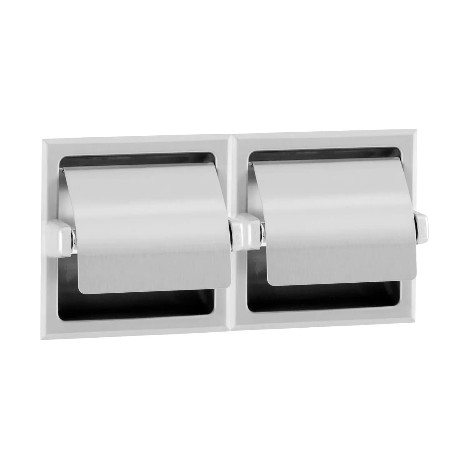 Recessed Toilet Tissue Dispenser with Hoods, Satin Finish, Two Rolls — B-6997