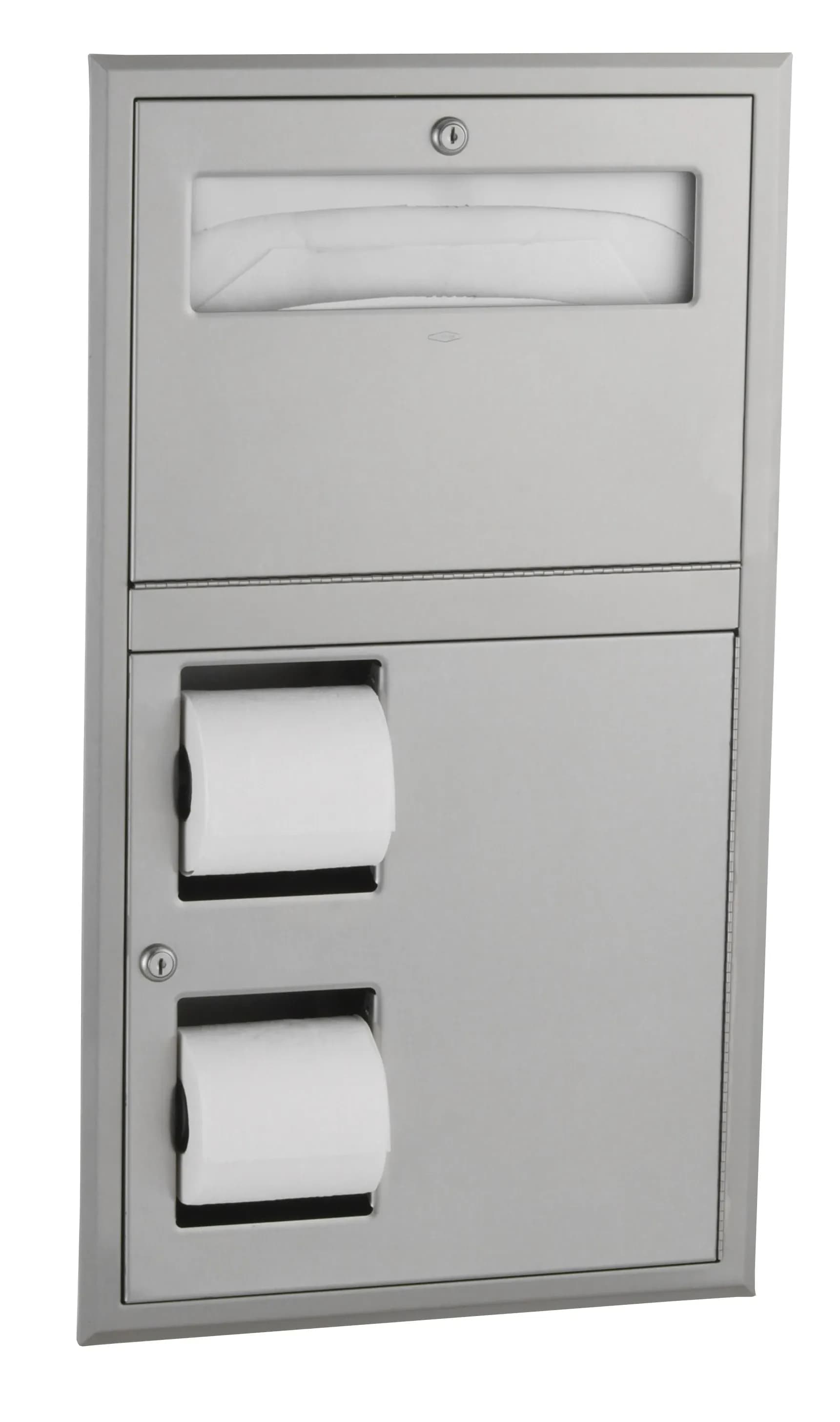 Recessed Toilet Tissue / Seat Cover Dispenser, Right Side While Seated, Satin Finish