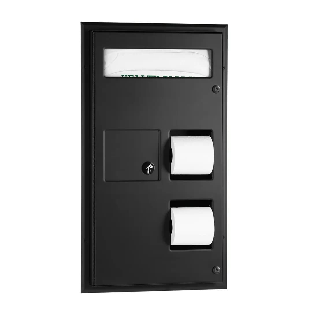 Partition-Mounted Toilet Tissue / Seat Cover Dispenser / Waste Disposal — B-357-MBLK