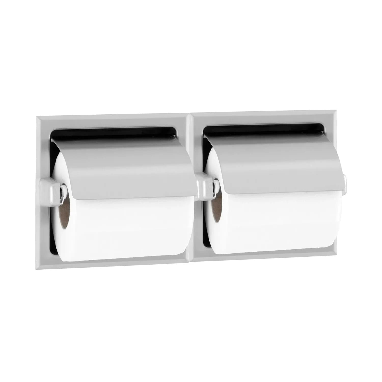 Recessed Toilet Tissue Dispenser with Hoods, Satin Finish, Two Rolls