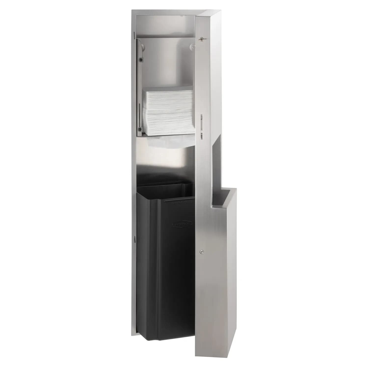 Semi-Recessed Paper Towel Dispenser and Waste Receptacle, Satin Finish, 8.5-Gallon Waste — B-9944