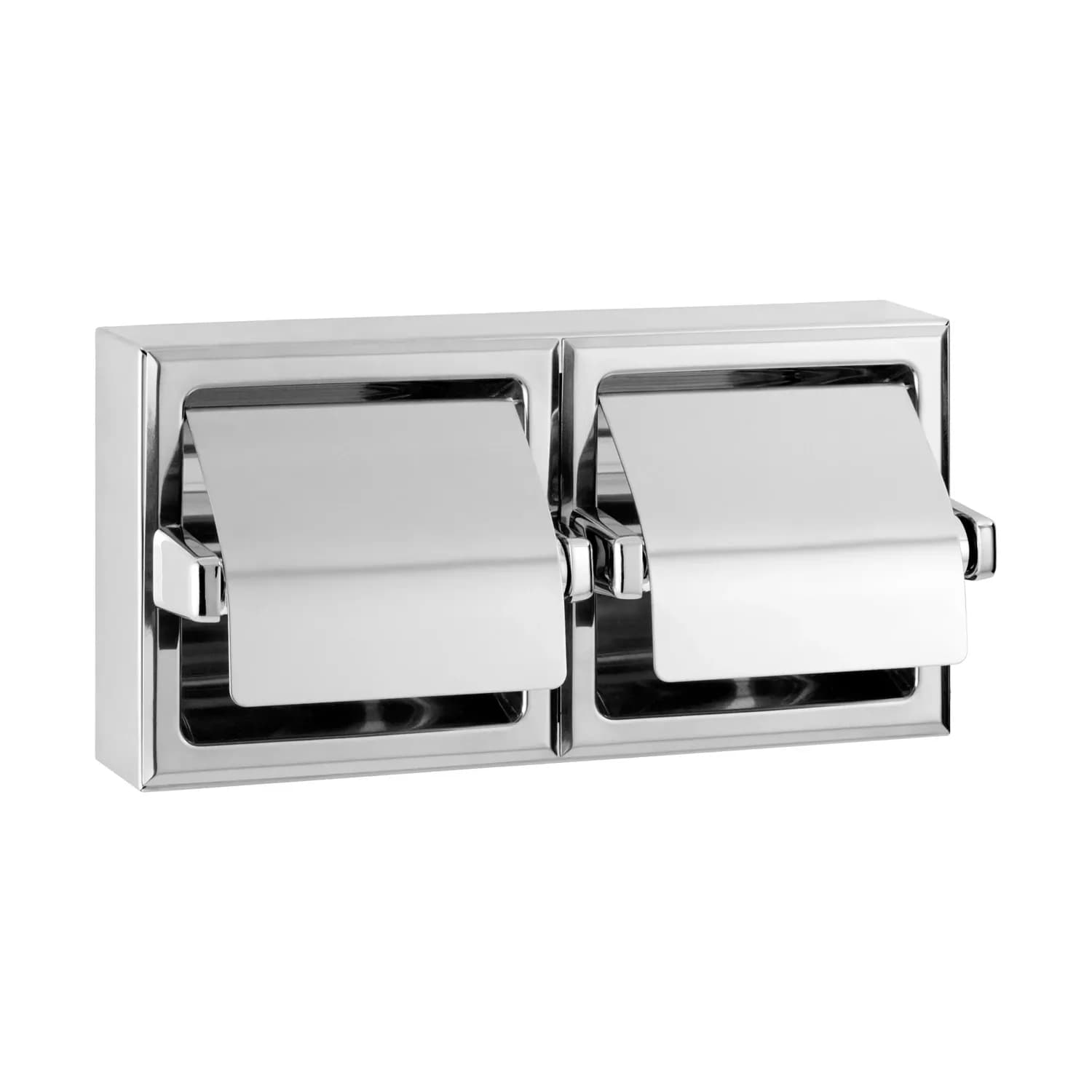 Surface-Mounted Toilet Tissue Dispenser with Hoods, Bright Polished, Two Rolls — B-6999