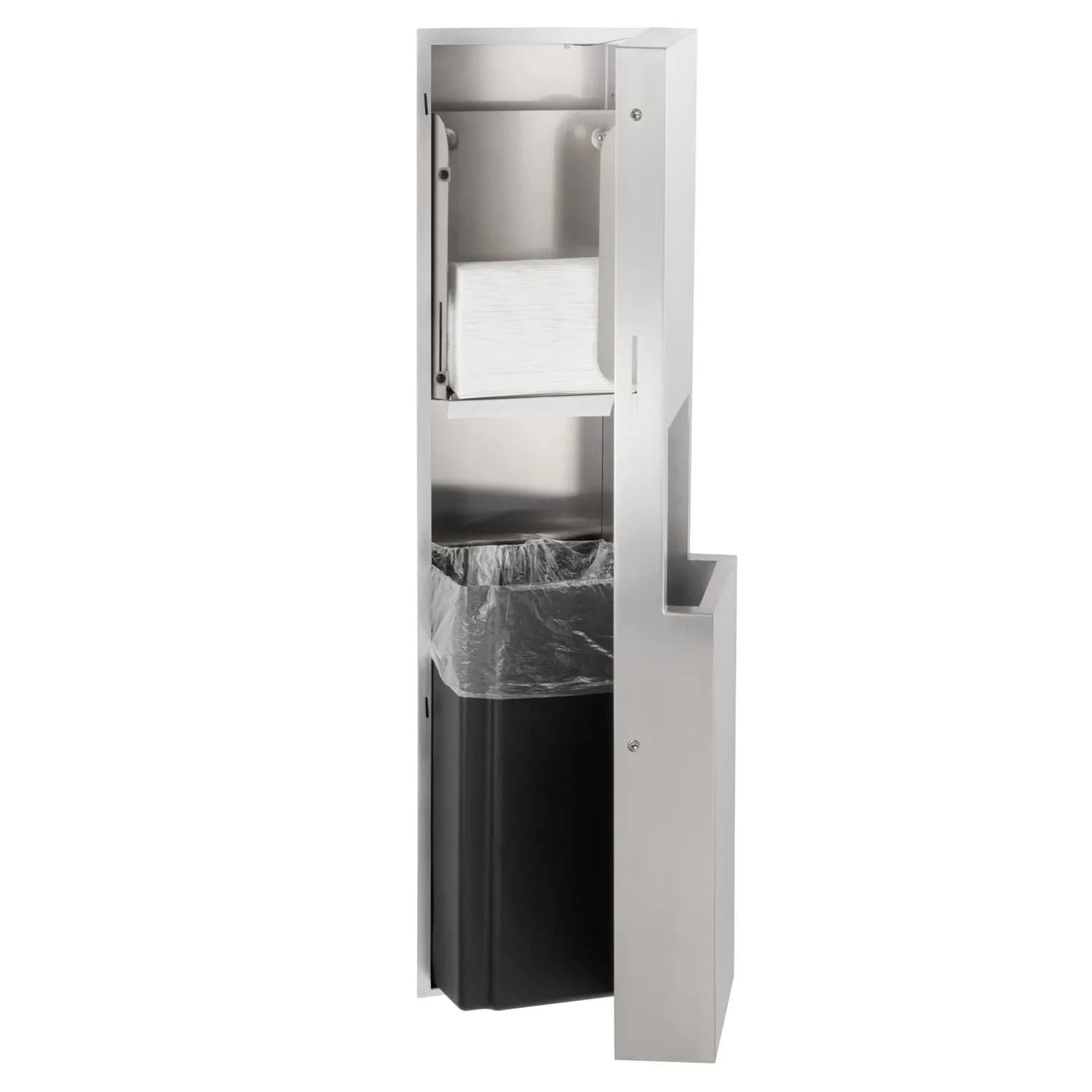 Semi-Recessed Paper Towel Dispenser and Waste Receptacle, Satin Finish, 8.5-Gallon Waste — B-9944