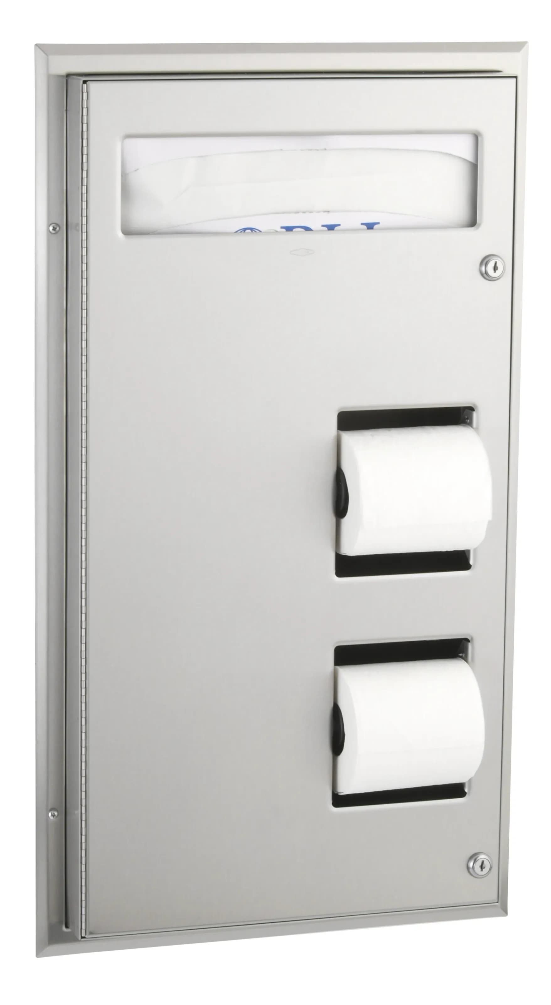 Partition-Mounted Toilet Tissue / Seat Cover Dispenser — B-347