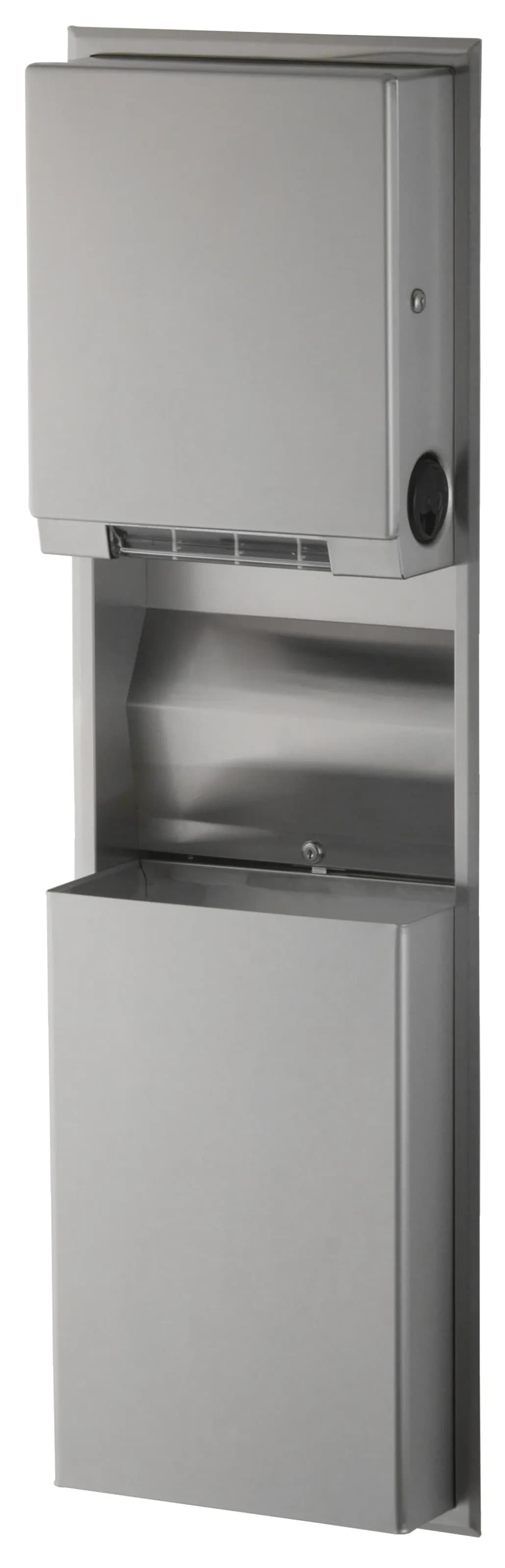 Recessed Convertible Pull Towel Dispenser / Waste Receptacle, Satin Finish, 12-Gallon Waste — B-3961