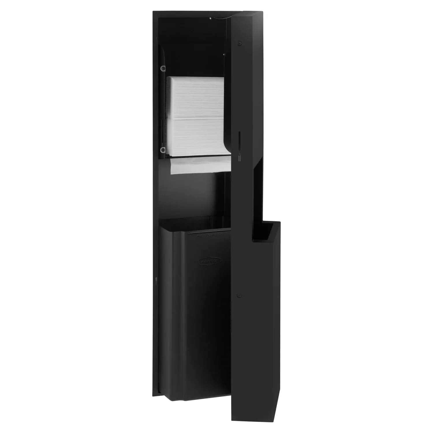 Semi-Recessed Paper Towel Dispenser and Waste Receptacle, Satin Finish, 8.5-Gallon Waste — B-9944-MBLK