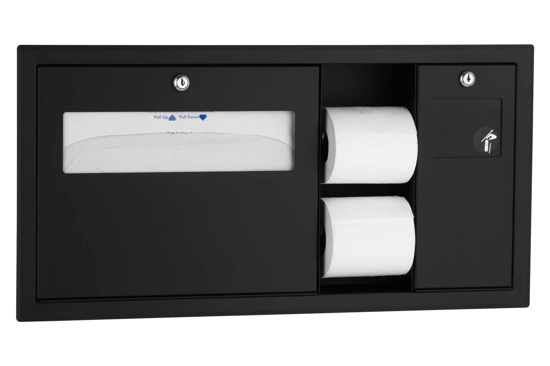 Recessed Toilet Tissue / Seat-Cover Dispenser / Waste Disposal, Right Side While Seated — B-3092-MBLK