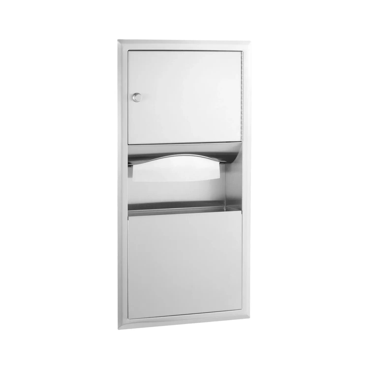 Recessed Paper Towel Dispenser and Waste Receptacle, Satin Finish, 2-Gallon Waste