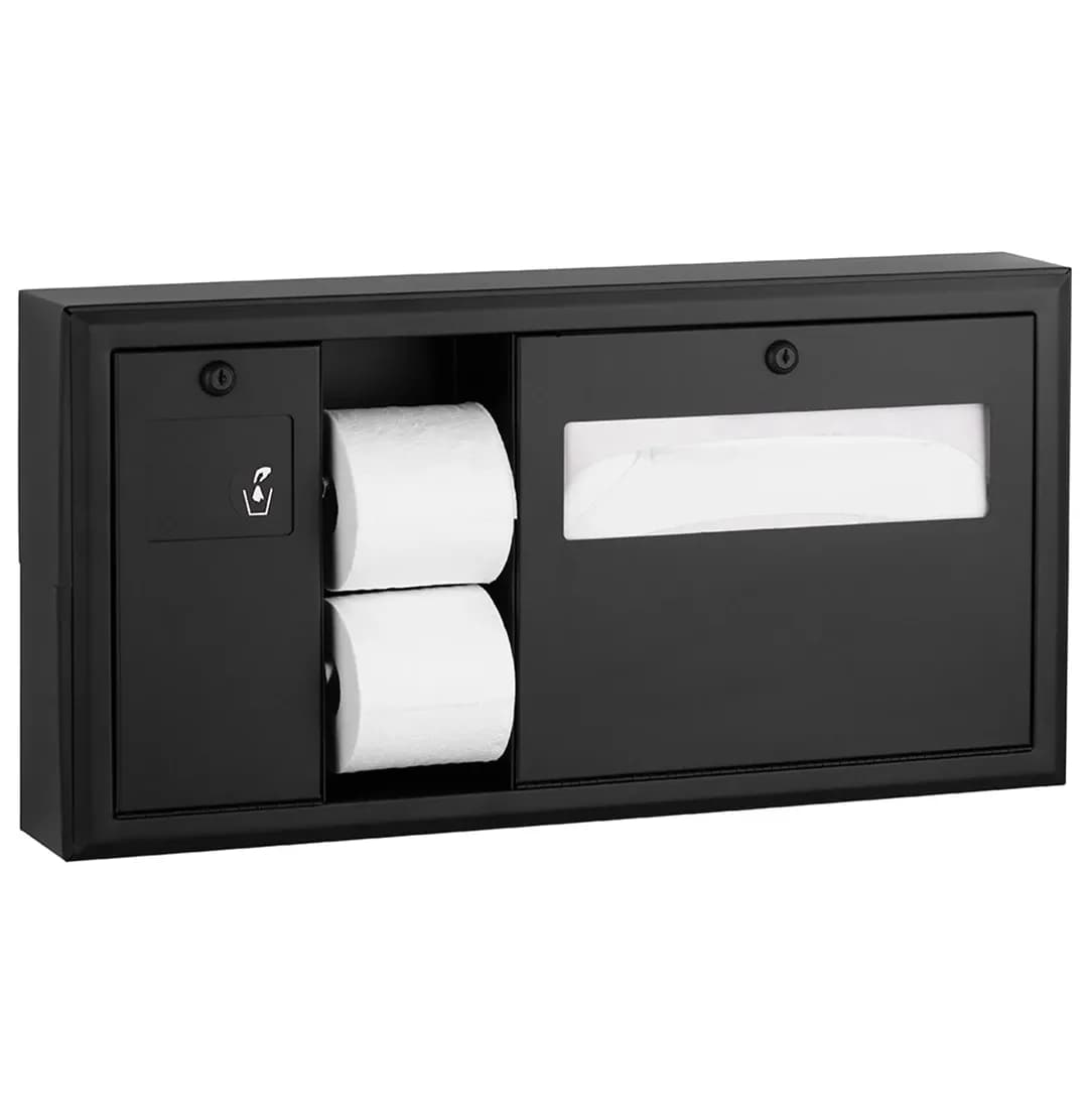 Surface-Mounted Horizontal Toilet Tissue / Seat-Cover Dispenser / Waste Disposal, Left Side — B-30919-MBLK
