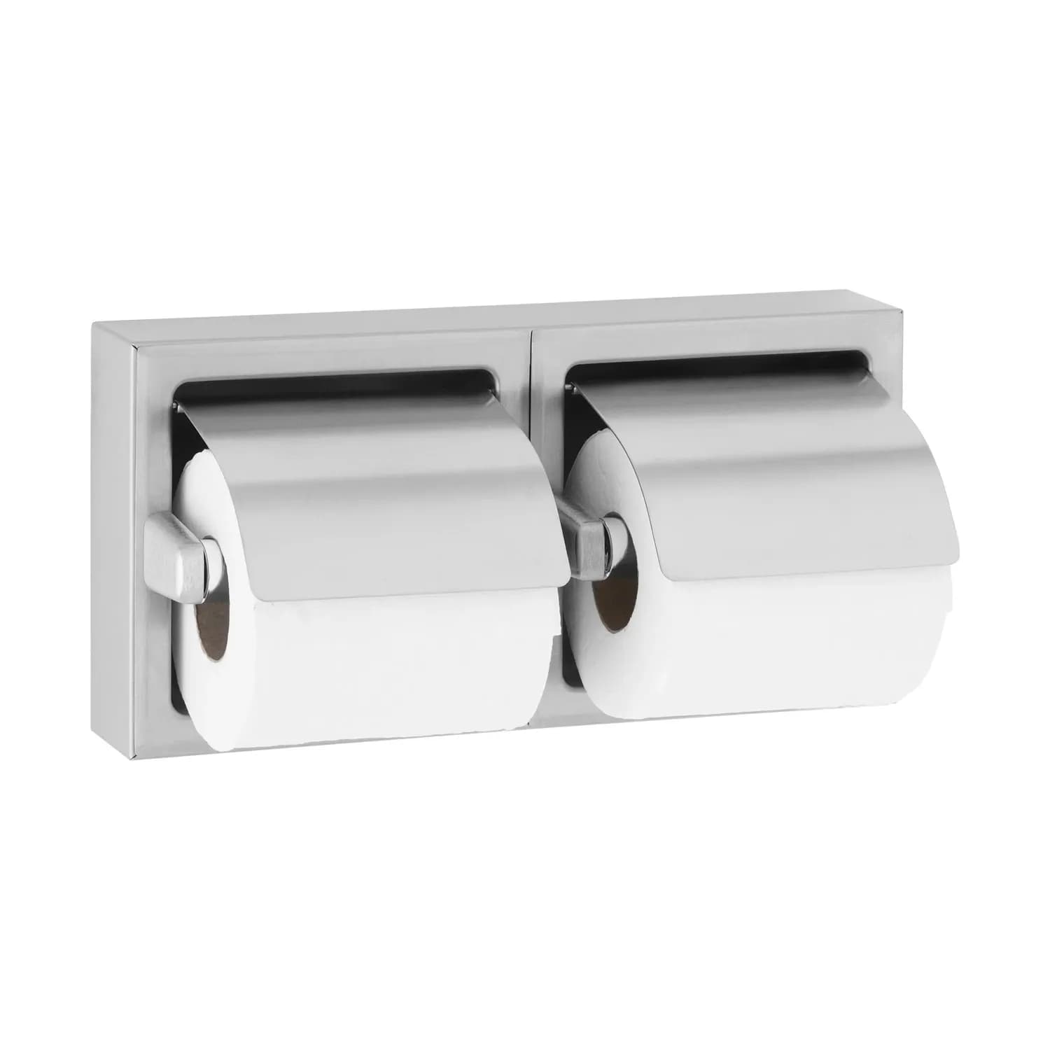 Surface-Mounted Toilet Tissue Dispenser with Hoods, Satin Finish, Two Rolls