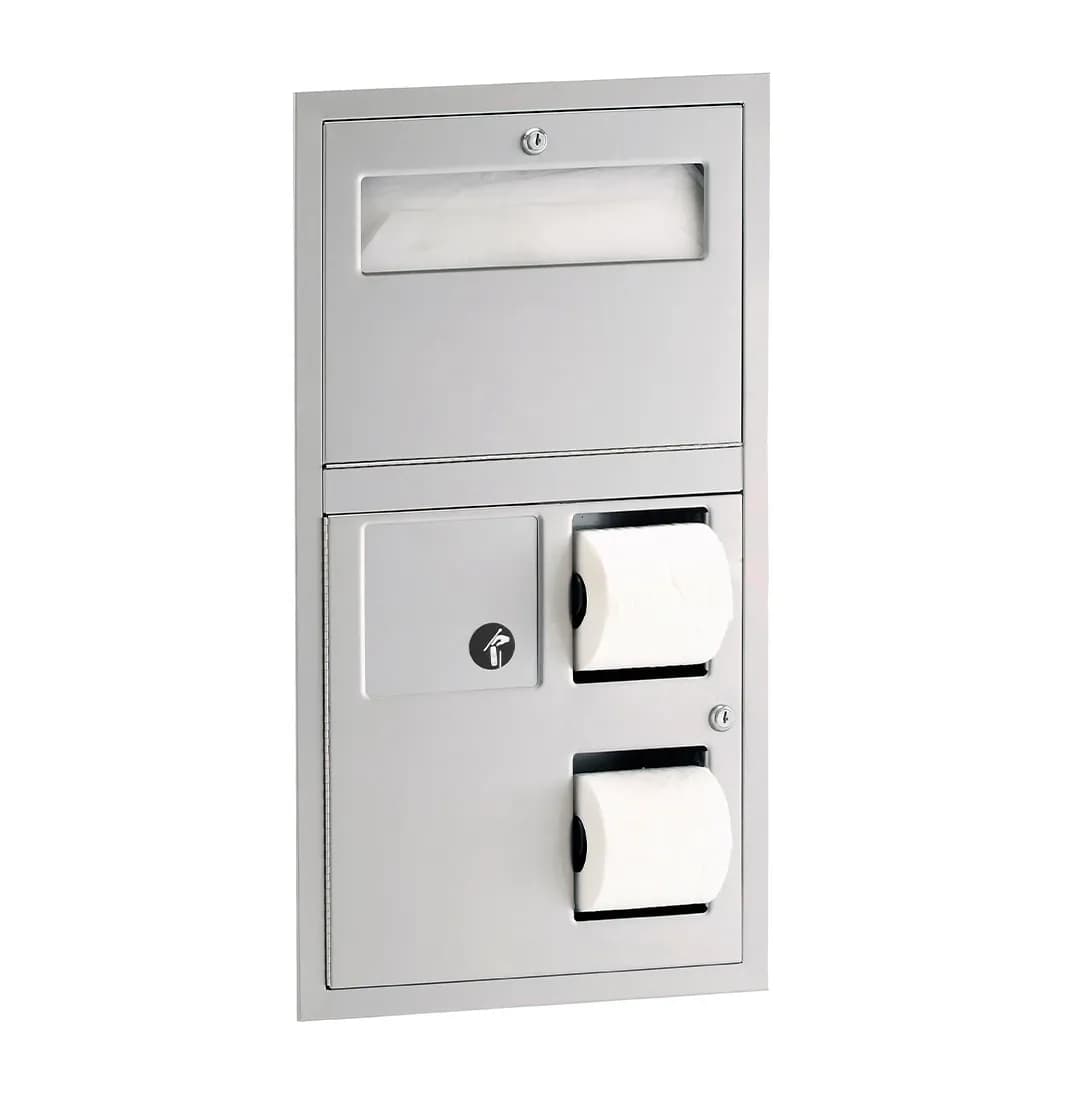 Recessed Toilet Tissue / Seat Cover Dispenser / Waste Disposal, Left Side While Seated