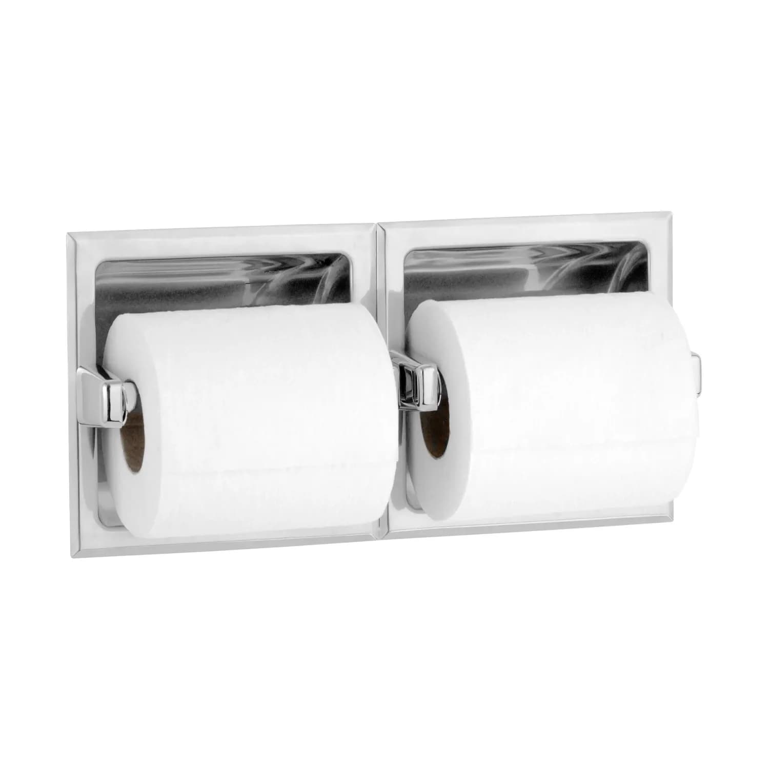 Recessed Toilet Tissue Dispenser, Bright Polished, Two Rolls