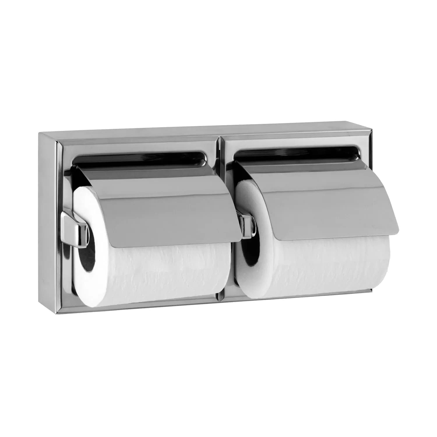 Surface-Mounted Toilet Tissue Dispenser with Hoods, Bright Polished, Two Rolls