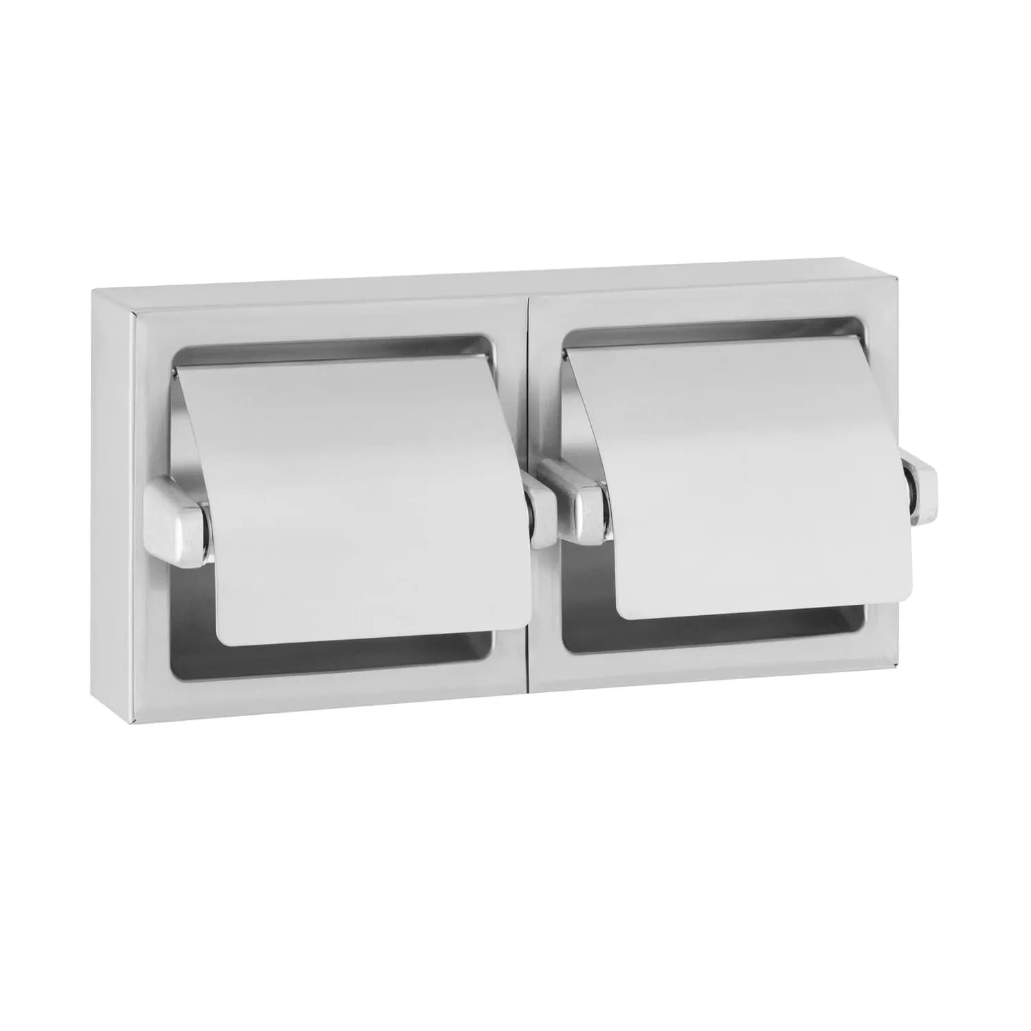Surface-Mounted Toilet Tissue Dispenser with Hoods, Satin Finish, Two Rolls — B-69997