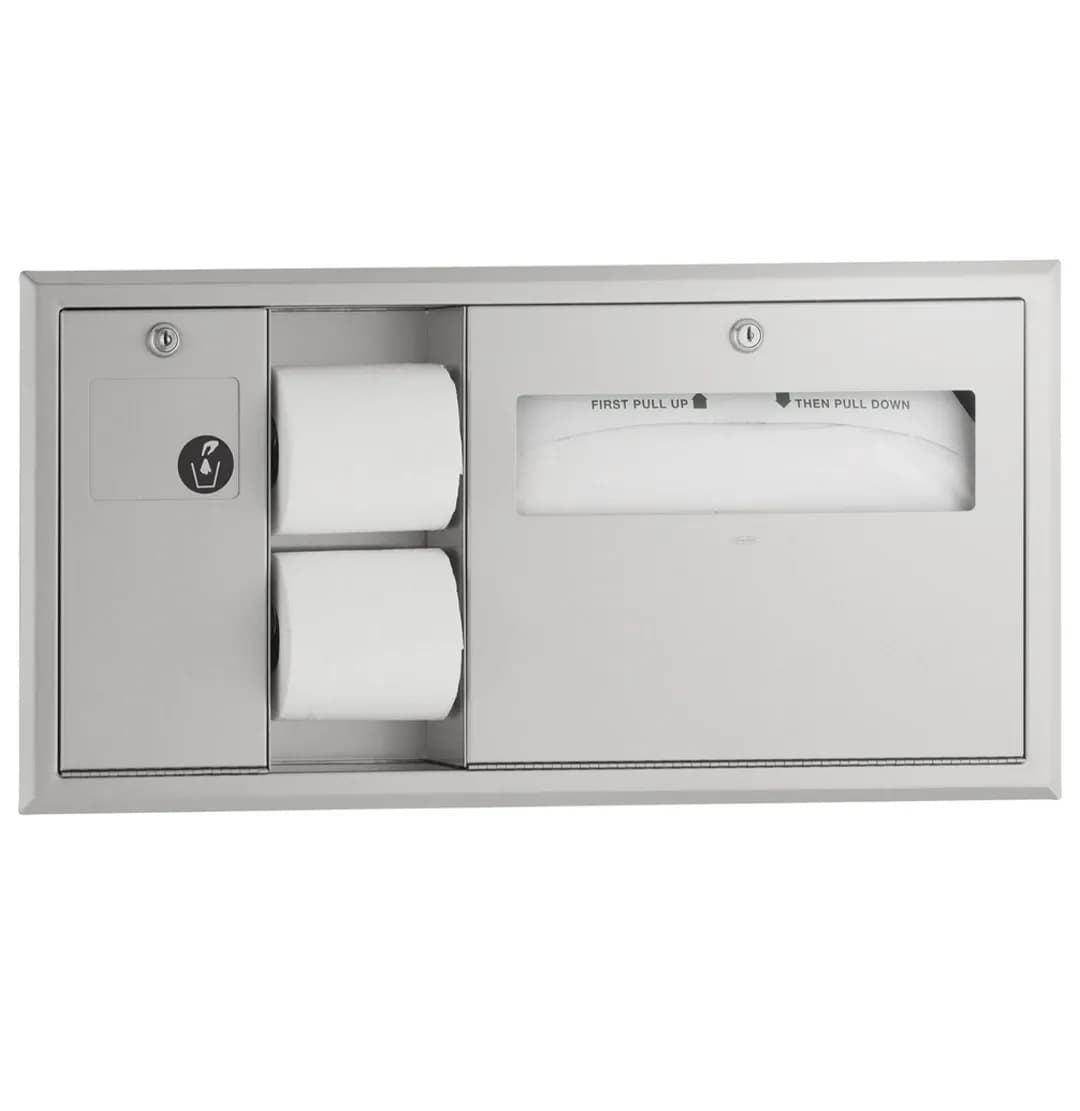 Recessed Toilet Tissue / Seat-Cover Dispenser / Waste Disposal, Left Side While Seated