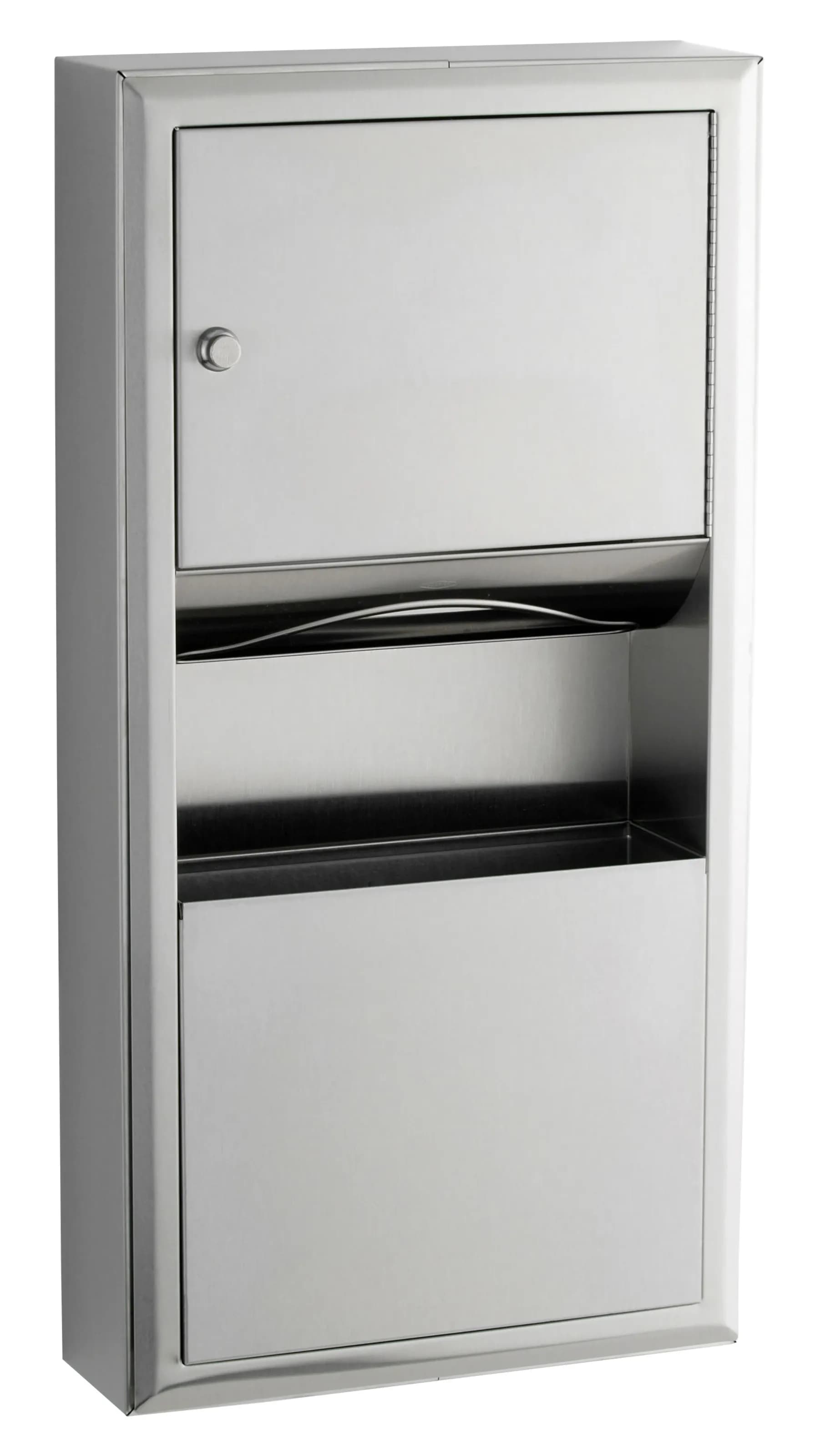 Surface-Mounted Paper Towel Dispenser and Waste Receptacle, Satin Finish, 2-Gallon Waste — B-3699