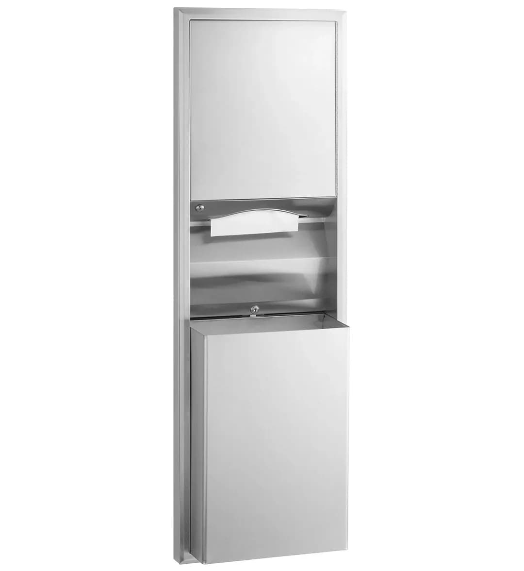 Semi-Recessed Convertible Paper Towel Dispenser/Waste Receptacle, Satin Finish, 12-Gal.