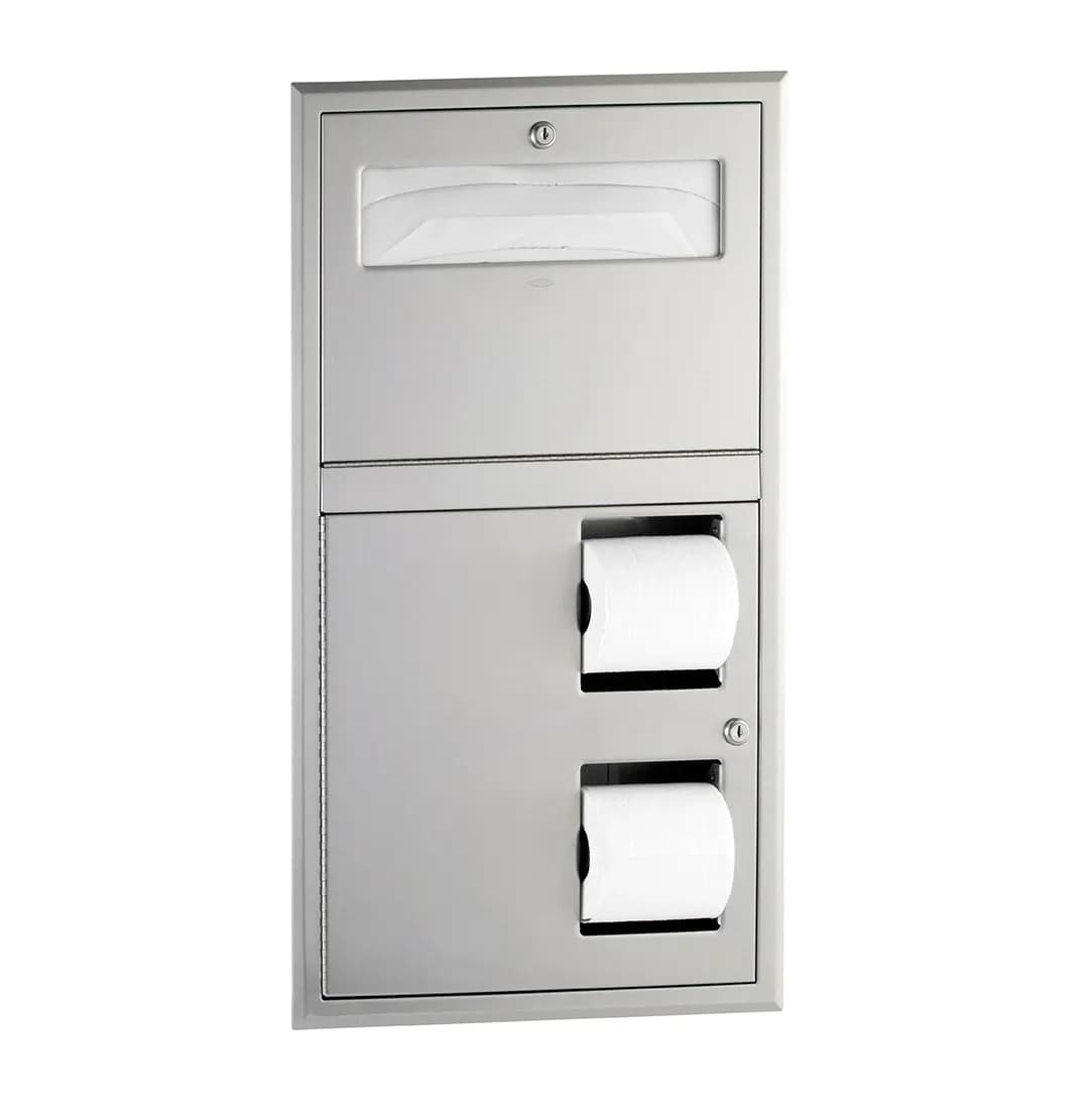 Recessed Toilet Tissue / Seat Cover Dispenser, Left Side While Seated, Satin Finish