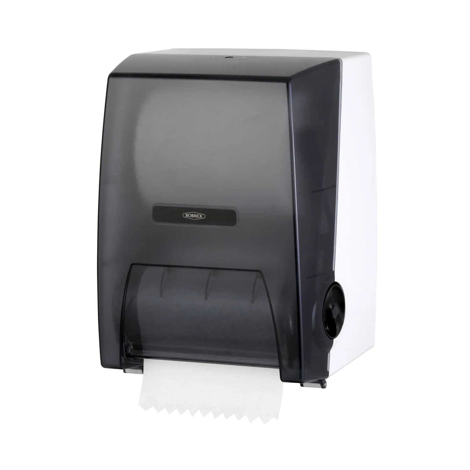 Surface-Mounted Manual Pull Roll Paper Towel Dispenser, Grey Translucent Plastic