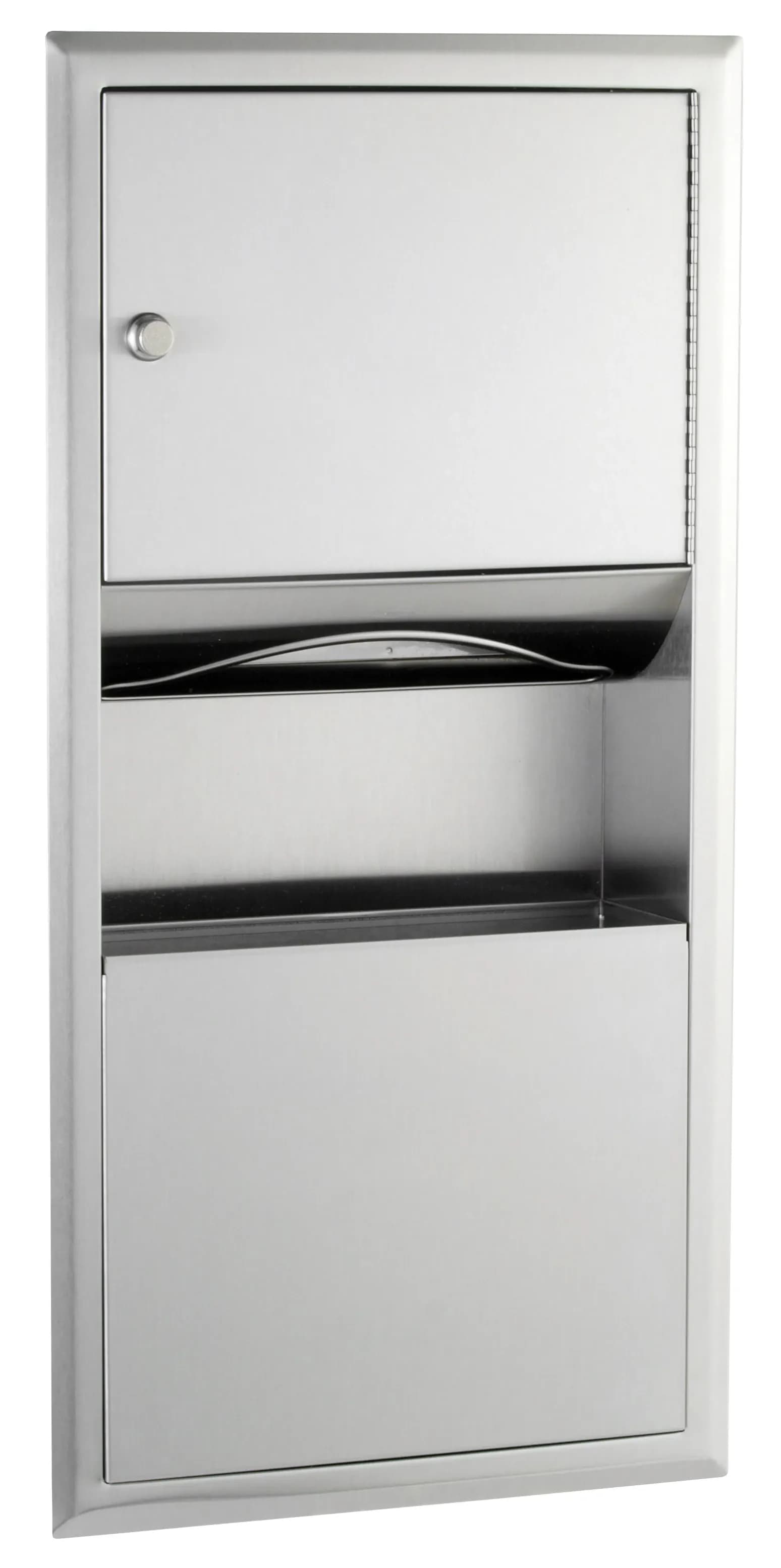 Recessed Paper Towel Dispenser and Waste Receptacle, Satin Finish, 2-Gallon Waste — B-369