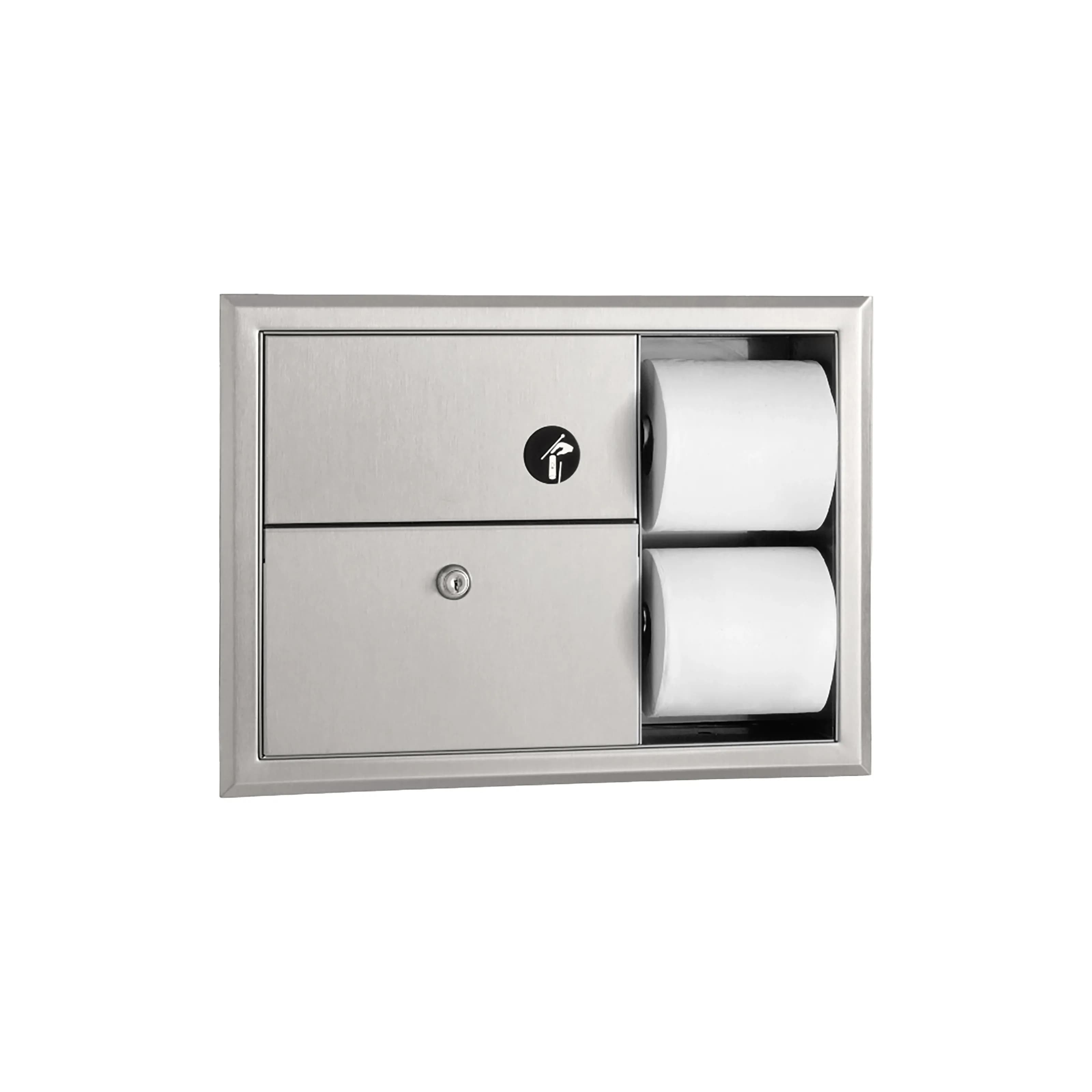 Recessed Sanitary Napkin Disposal and Toilet Tissue Dispenser, Satin Finish, 0.8-Gallon — B-3094