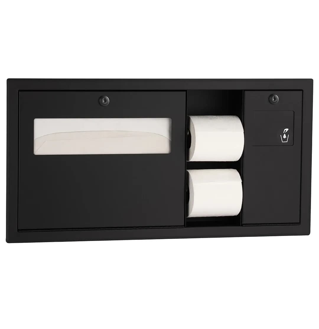 Recessed Toilet Tissue / Seat-Cover Dispenser / Waste Disposal, Right Side While Seated — B-3092-MBLK