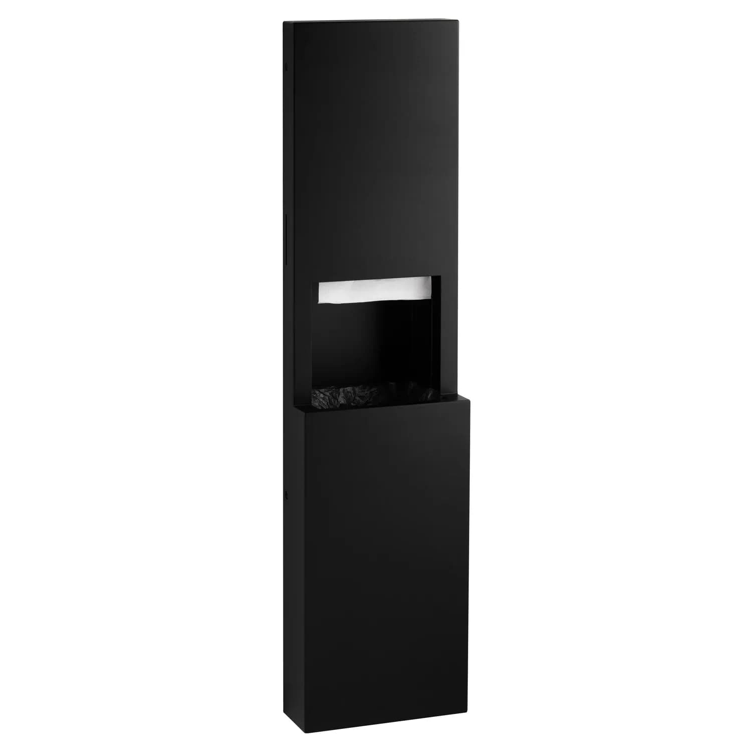 Semi-Recessed Paper Towel Dispenser and Waste Receptacle, Satin Finish, 8.5-Gallon Waste — B-9944-MBLK