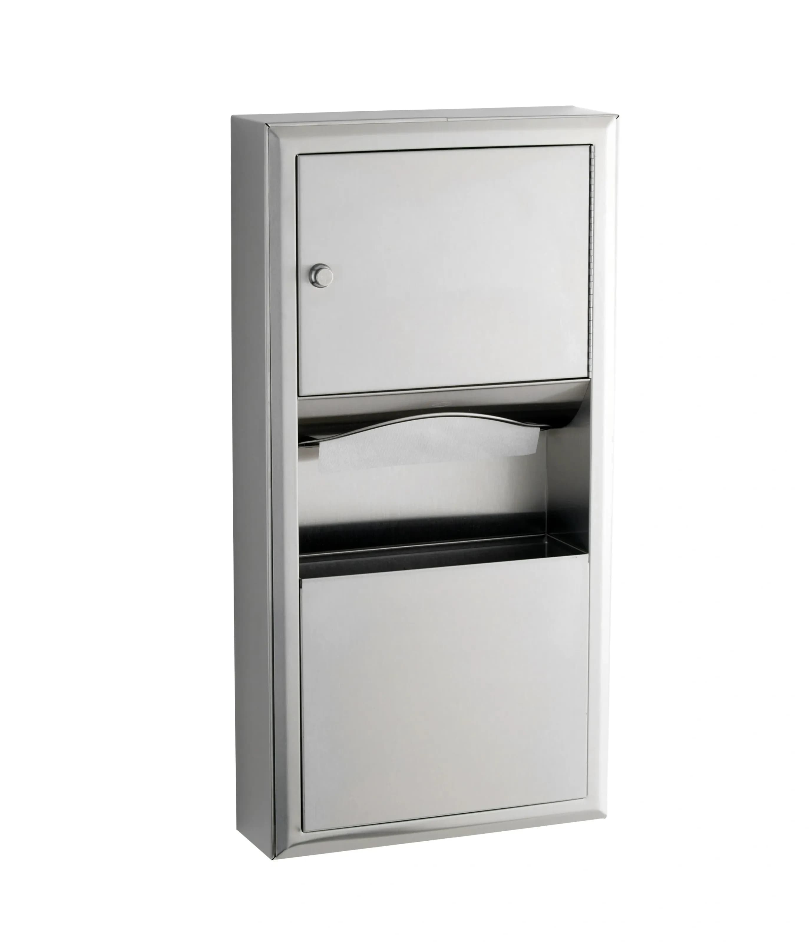 Surface-Mounted Paper Towel Dispenser and Waste Receptacle, Satin Finish, 2-Gallon Waste