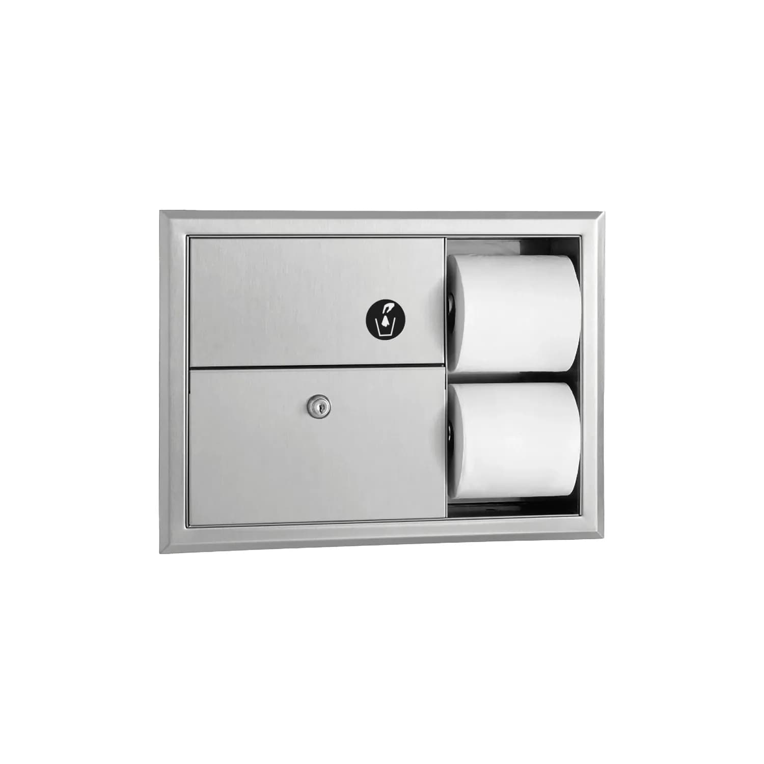 Recessed Sanitary Napkin Disposal and Toilet Tissue Dispenser, Satin Finish, 0.8-Gallon