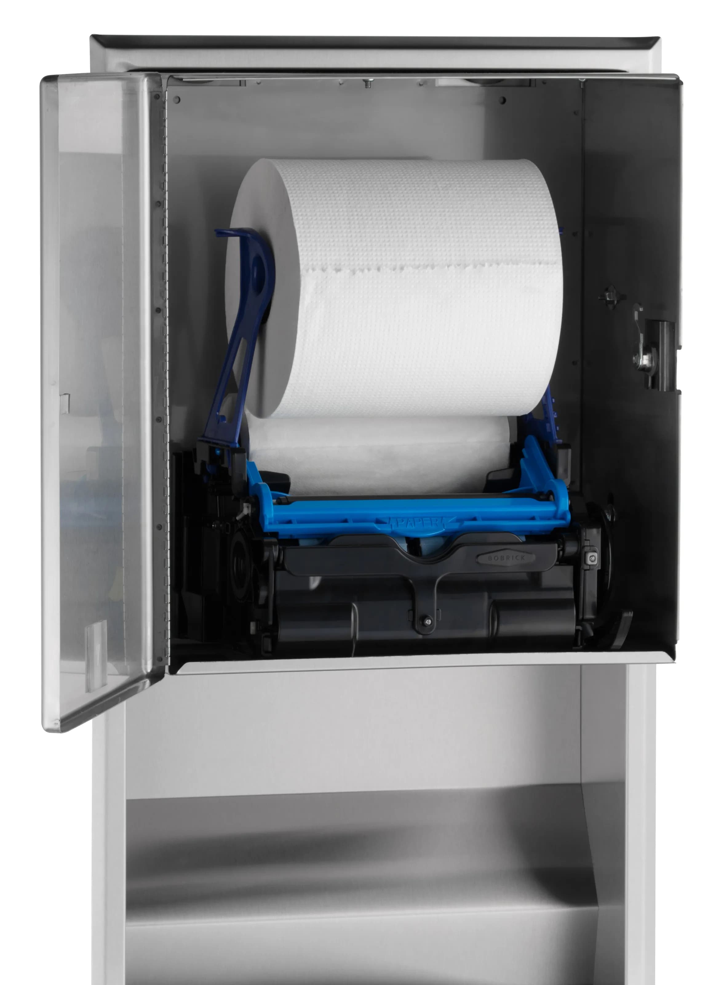 Recessed Convertible Auto Roll Towel Dispenser / Waste Receptacle, Satin Finish, 12-Gallon — B-3974