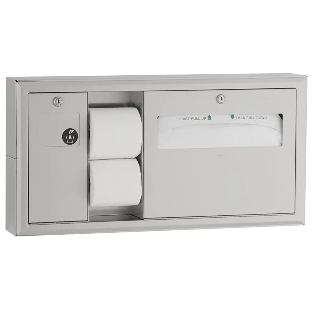 Surface-Mounted Horizontal Toilet Tissue / Seat-Cover Dispenser / Waste Disposal, Left Side