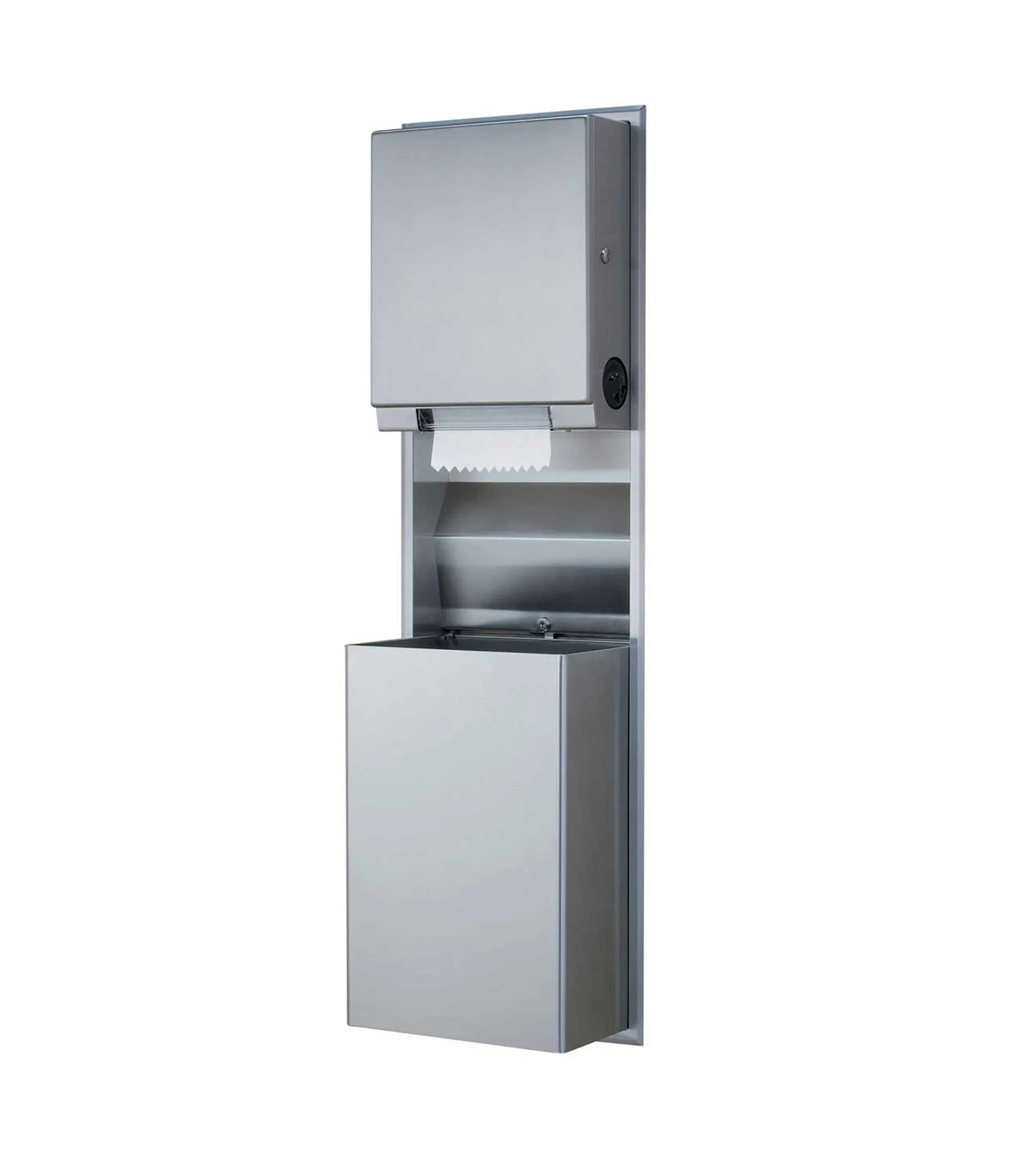 Recessed Convertible Pull Towel Dispenser / Waste Receptacle, Satin Finish, 12-Gallon Waste