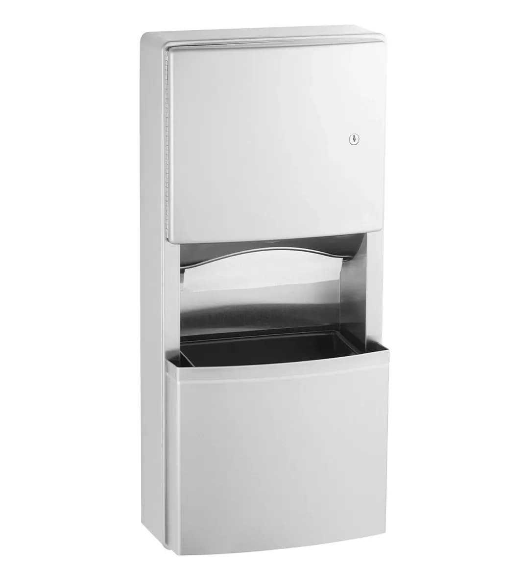 Surface-Mounted Paper Towel Dispenser and Waste Receptacle, Satin Finish, 3-Gallon Waste