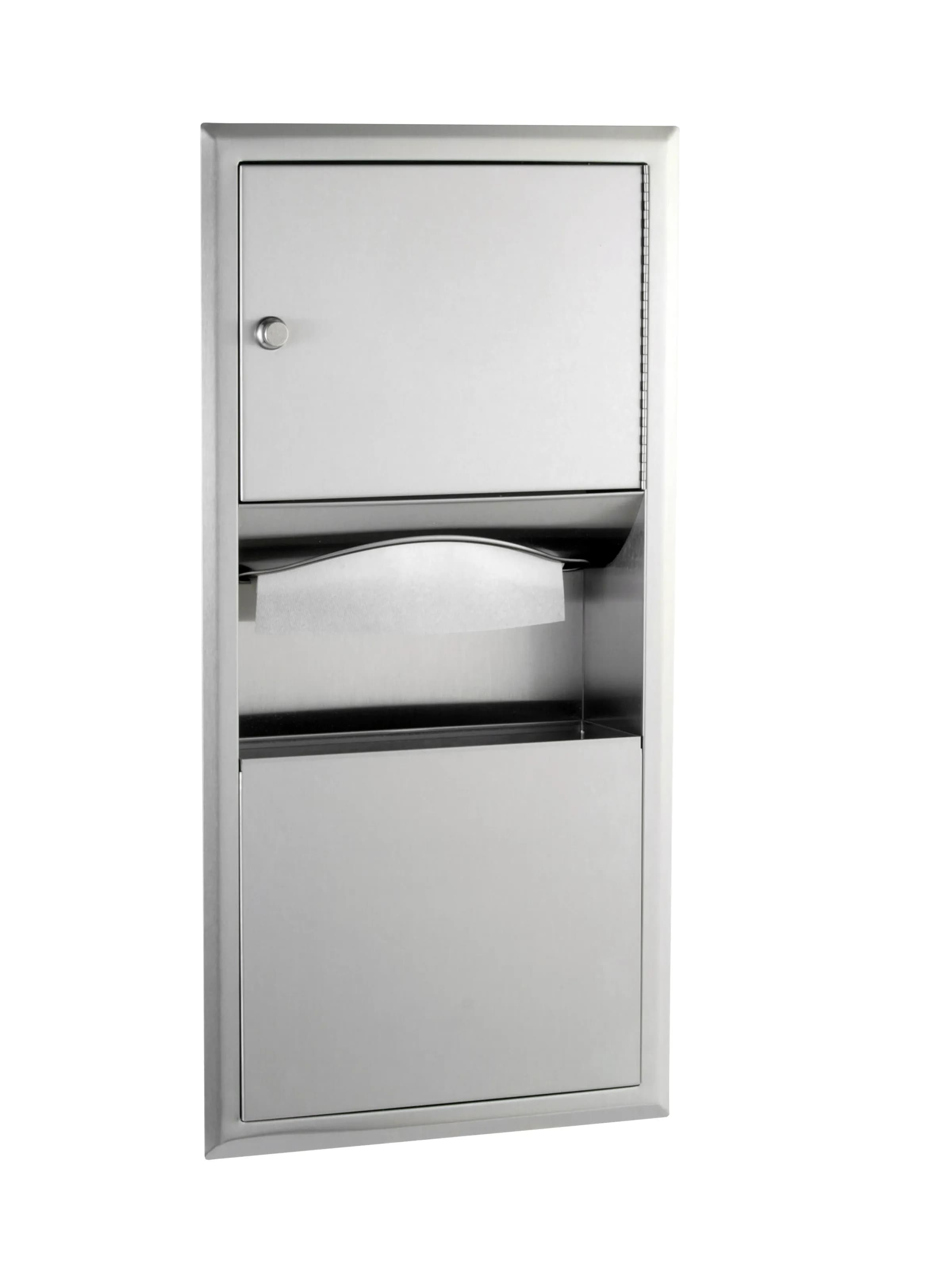 Recessed Paper Towel Dispenser and Waste Receptacle, Satin Finish, 2-Gallon Waste — B-369