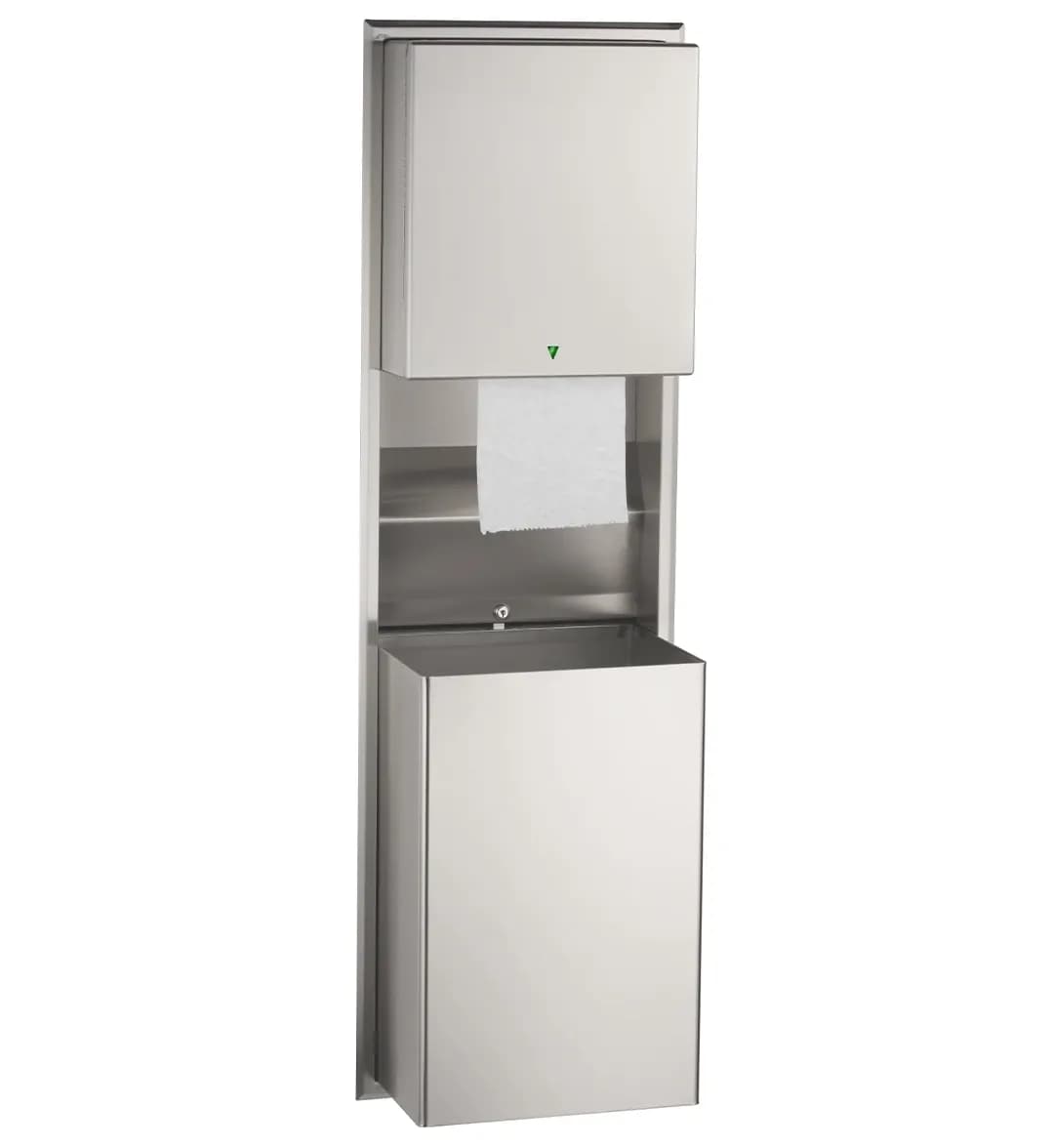 Recessed Convertible Auto Roll Towel Dispenser / Waste Receptacle, Satin Finish, 18-Gallon