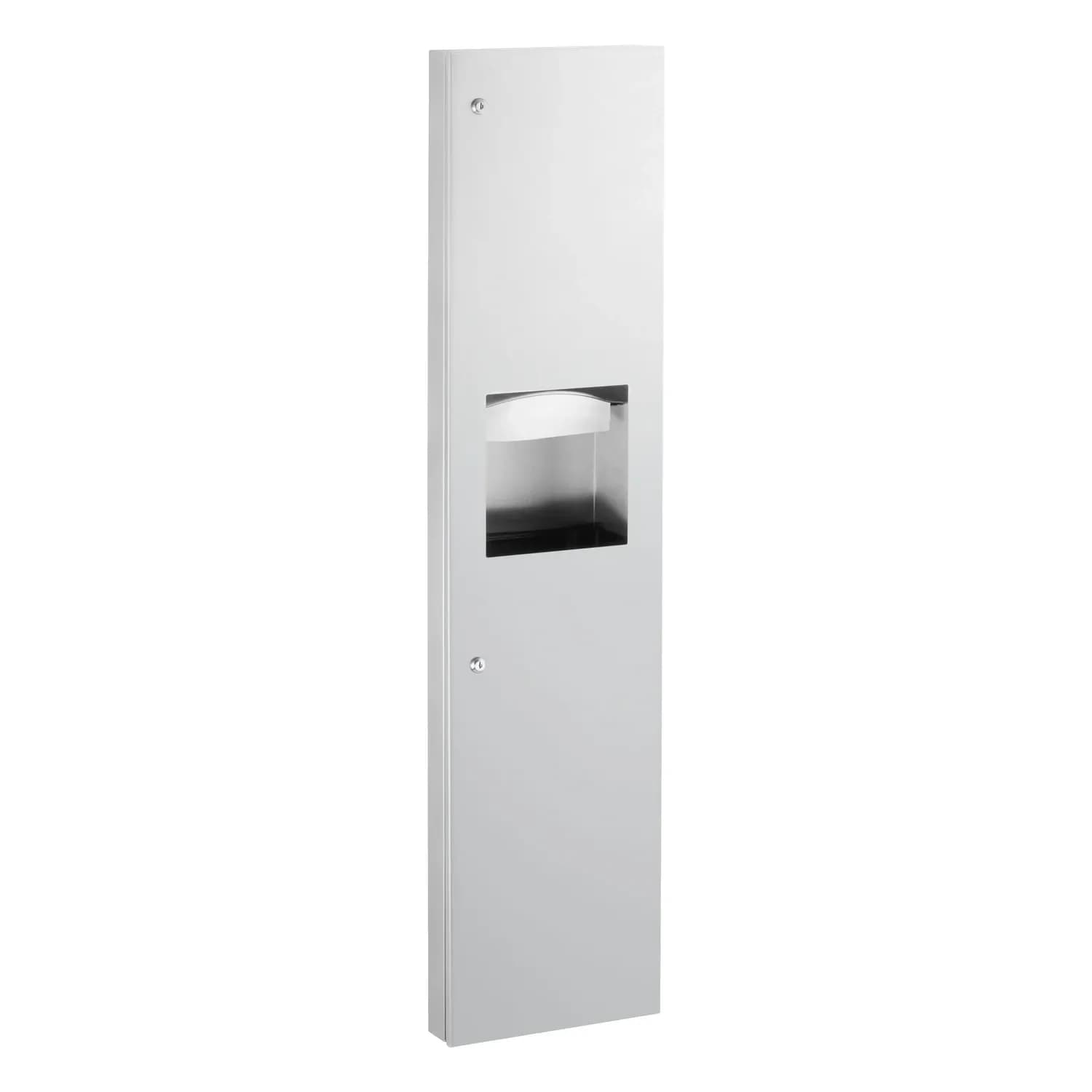 Semi-Recessed Paper Towel Dispenser and Waste Receptacle, Satin Finish, 6.3-Gallon Waste