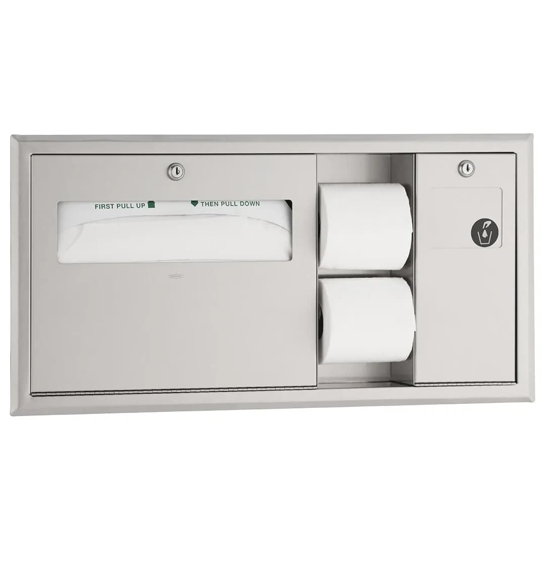 Recessed Toilet Tissue / Seat-Cover Dispenser / Waste Disposal, Right Side While Seated