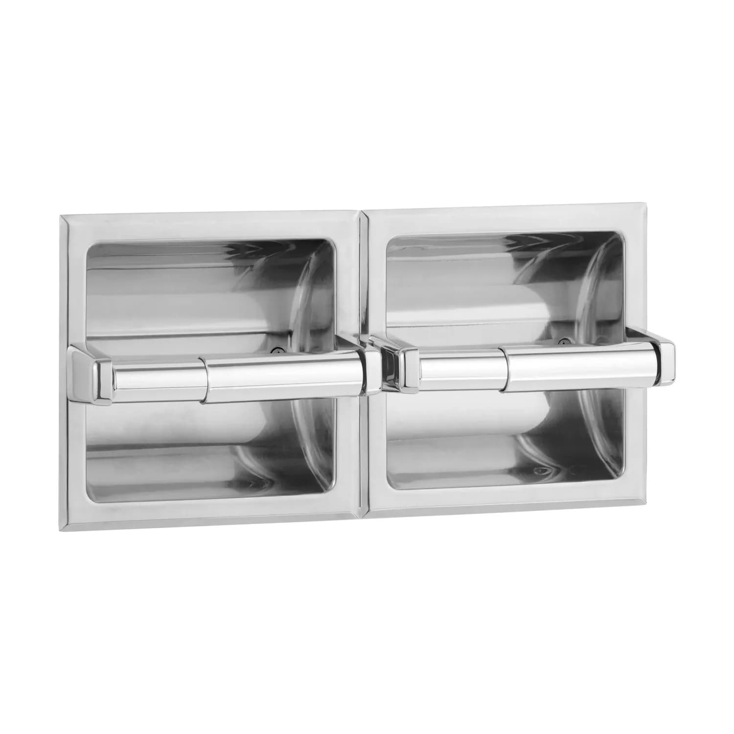 Recessed Toilet Tissue Dispenser with Hoods, Bright Polished, Two Rolls — B-699